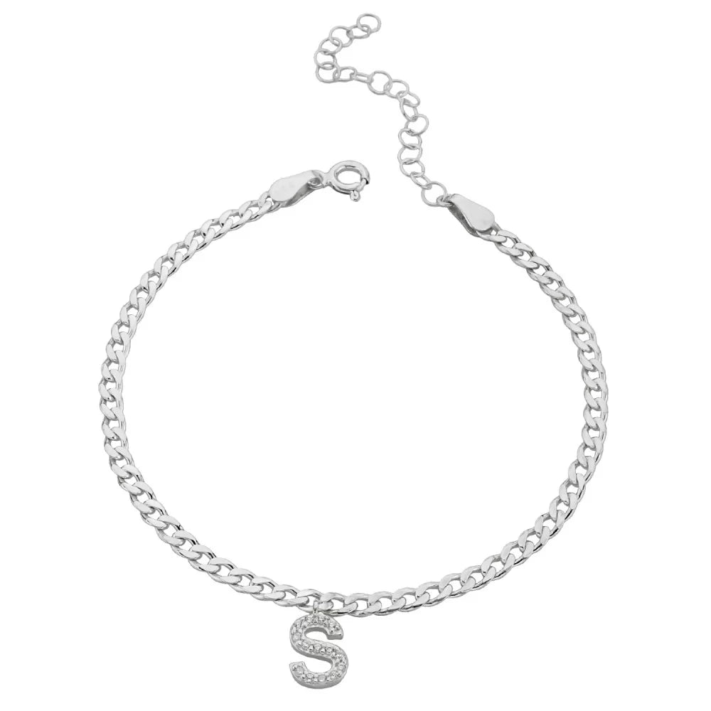 Panzer Armband mit Wunschbuchstaben in 925er Silber