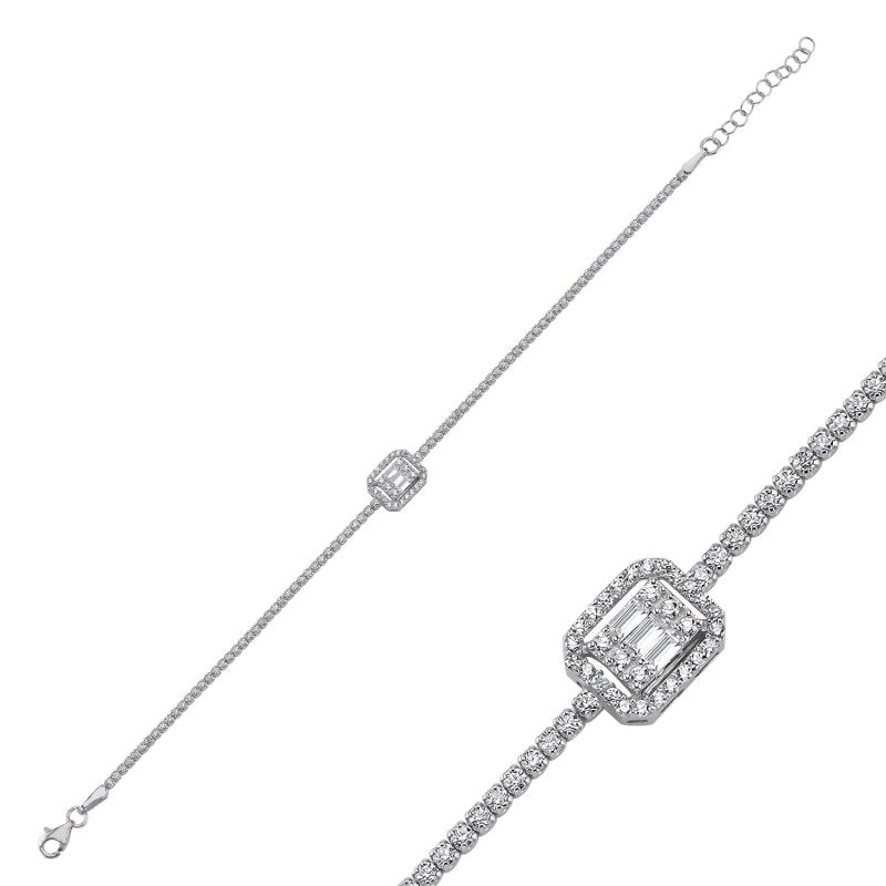 Armband mit Baguette Stein ICED OUT in 925er Silber rhodiniert
