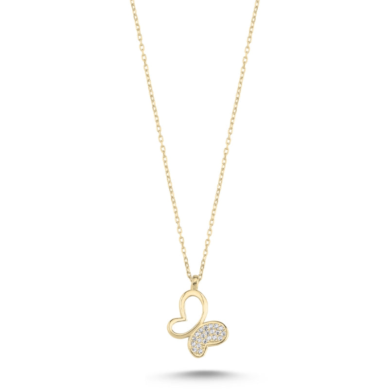 Kette mit Anhänger Schmetterling 925er Silber 18k vergoldet Zirkonia Steine