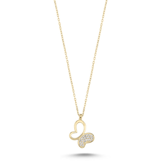 Kette mit Anhänger Schmetterling 925er Silber 18k vergoldet Zirkonia Steine