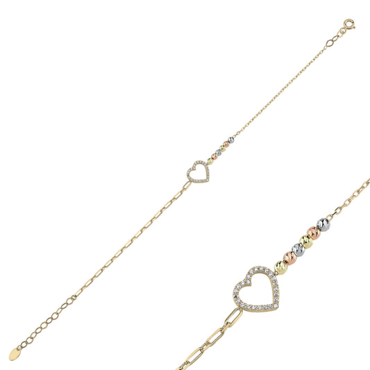 Dorika Armband mit einem Herz in 925er Silber 18k vergoldet Zirkonia