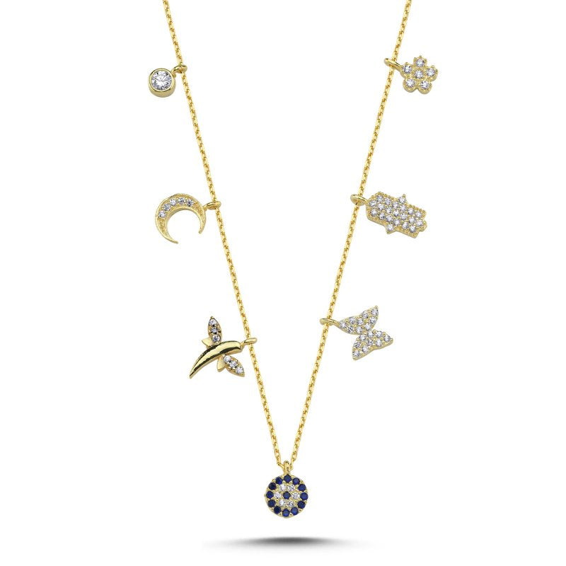 Kette mit Charms-Anhänger 925er Silber 18k vergoldet Zirkonia Steine
