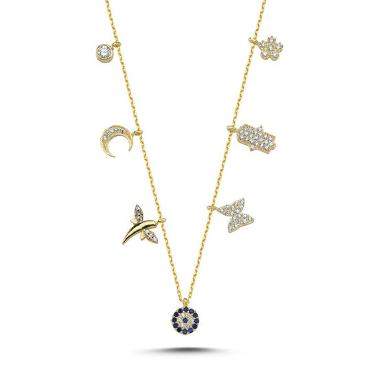 Kette mit Charms-Anhänger 925er Silber 18k vergoldet Zirkonia Steine