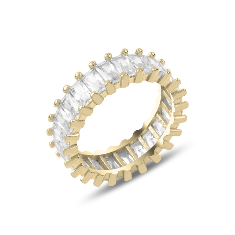G-ZOHO Memoire Ring 925er Silber 18k vergoldet mit Baguette Zirkonia Steinen