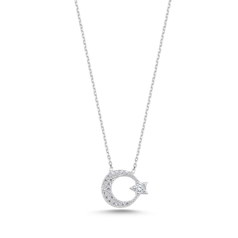 Kette mit Anhänger Ayyildiz/Türkei 925er Silber rhodiniert Zirkonia Steine