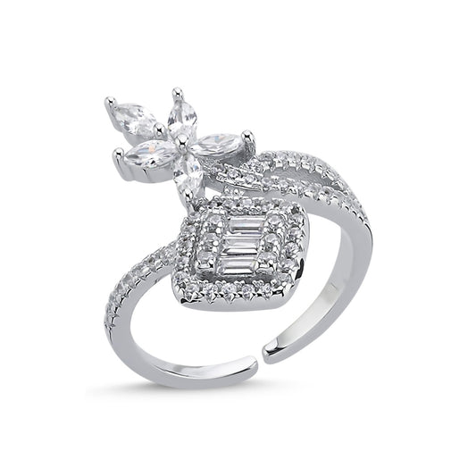 Ring mit Baguette Zirkonia Steinen aus 925er Silber verstellbar