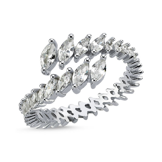Memori Ring Marquise Full Zirkonia 925er Silber verstellbar
