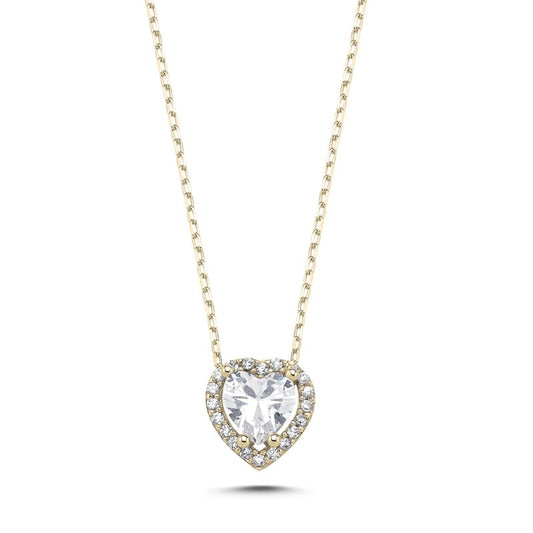 Kette mit Herz Anhänger in 925er Silber 18k vergoldet Zirkonia Steine