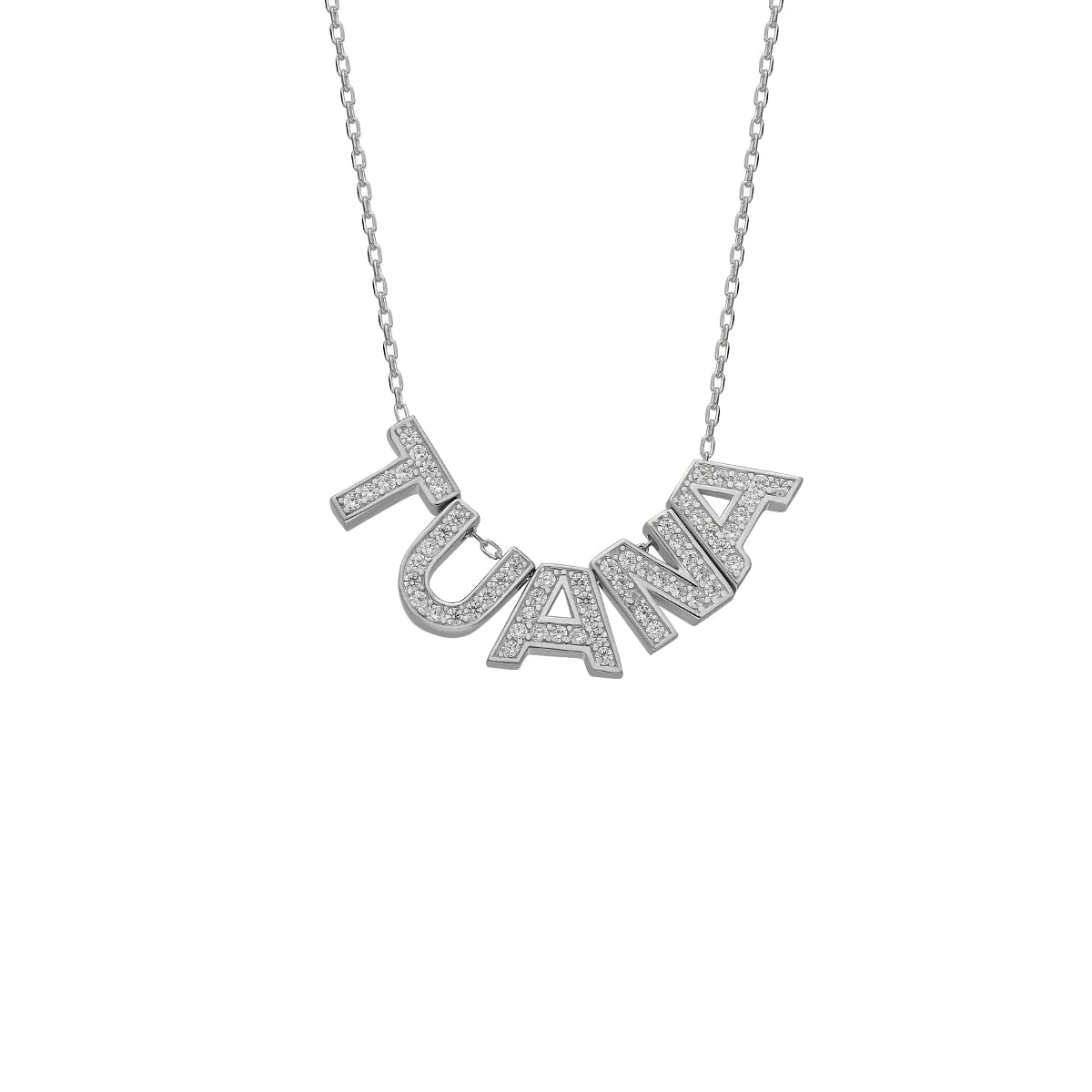 Namenskette/Buchstabenkette mit Zirkonia Steinen in 925er Silber