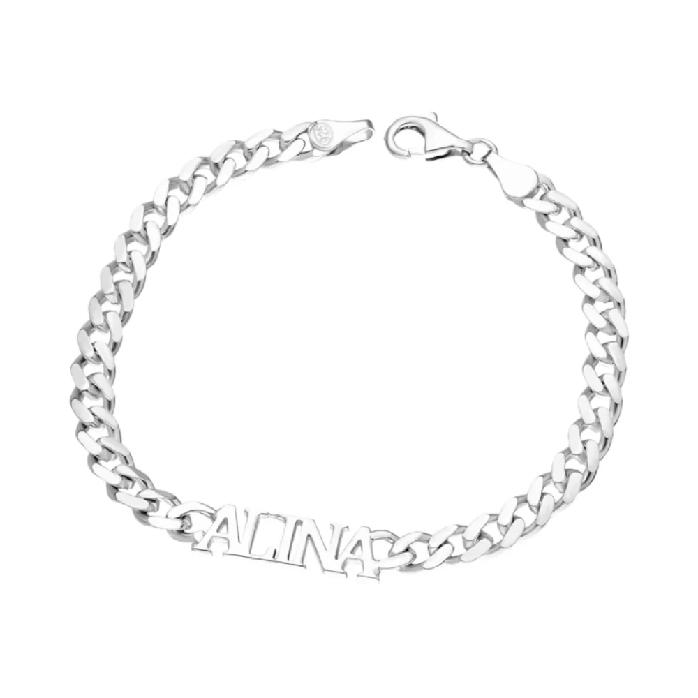 Panzer Armband mit Wunschname in 925er Silber