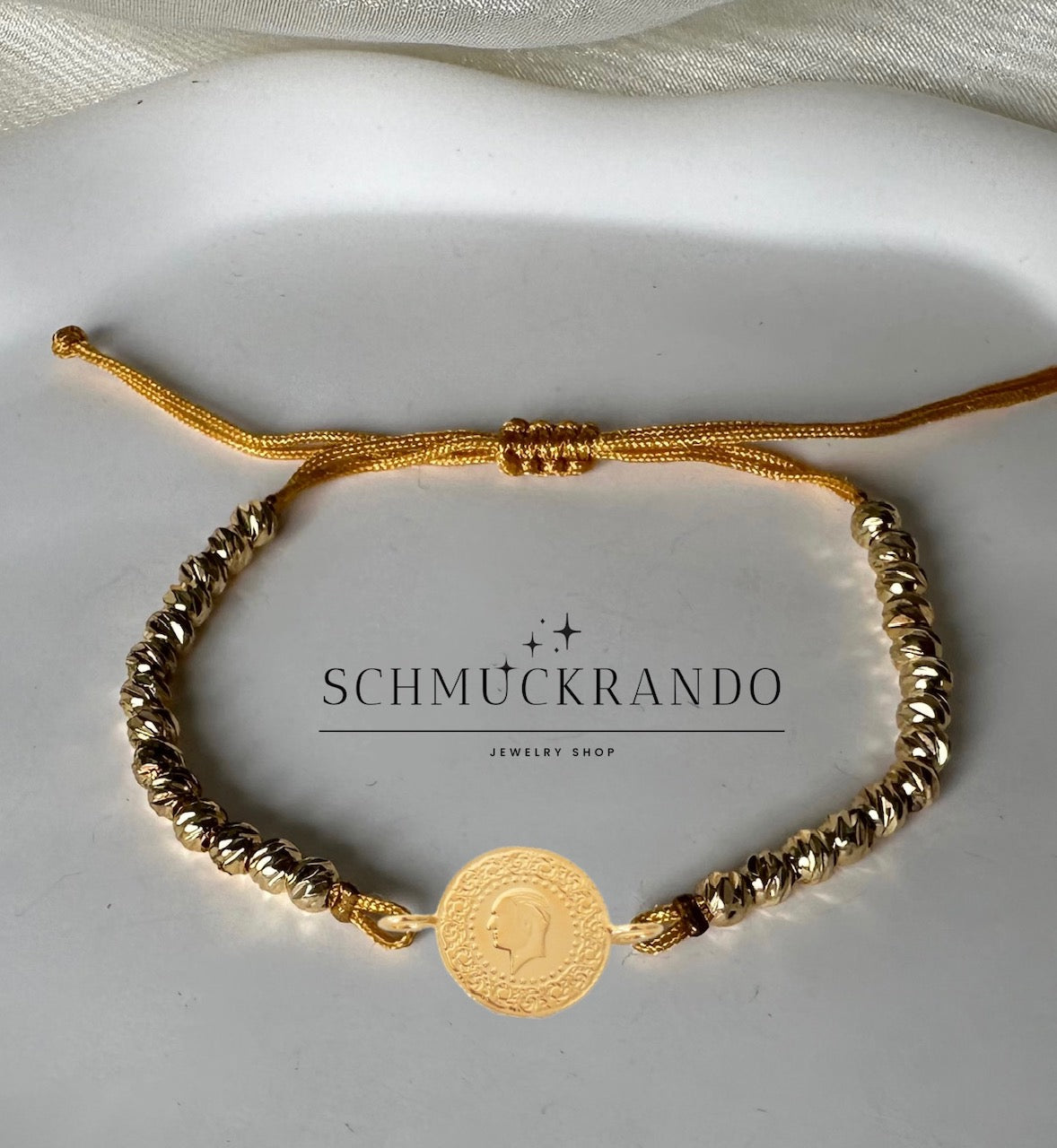 Armband Makrome mit Dorika-Perlen und 22k Münze Ceyrek/Reshat fein