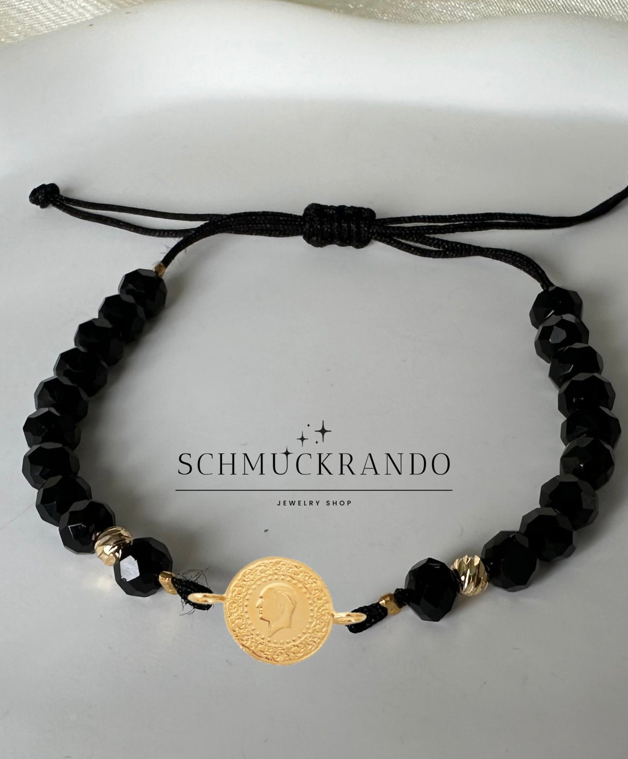 Armband Makrome mit schwarzen Kristall-Perlen mit 22k Münze Ceyrek/Reshat