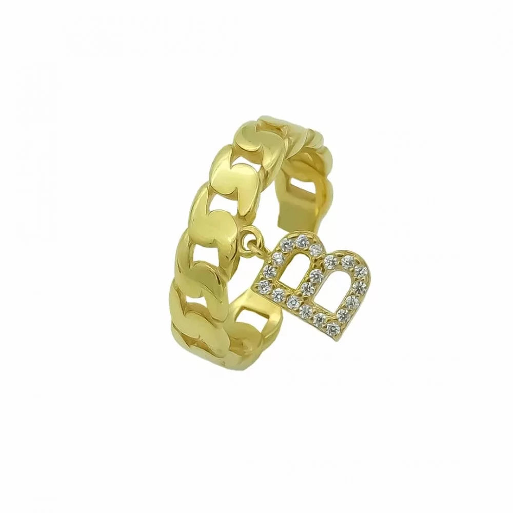 Panzer Ring mit Wunschbuchstabe in 925er Silber Zirkonia