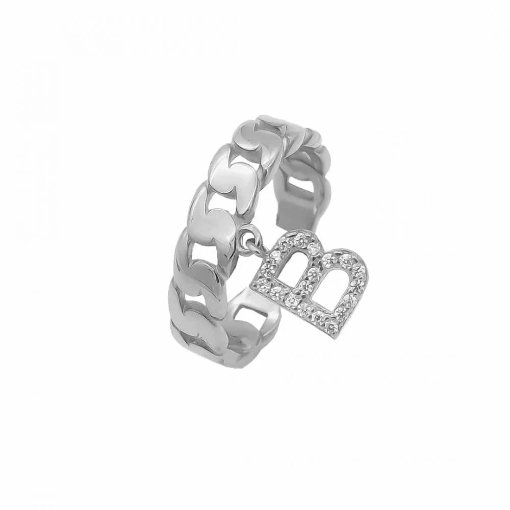 Panzer Ring mit Wunschbuchstabe in 925er Silber Zirkonia
