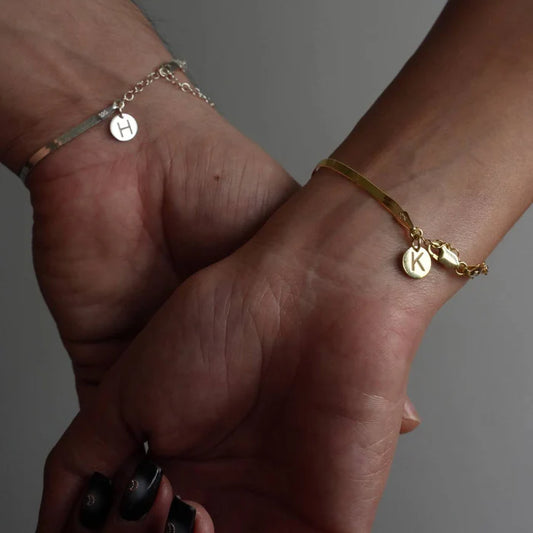 Schlangenmuster-Amband in 925er Silber als Paar Partnerarmband vergoldet mit Wunschbuchstabe