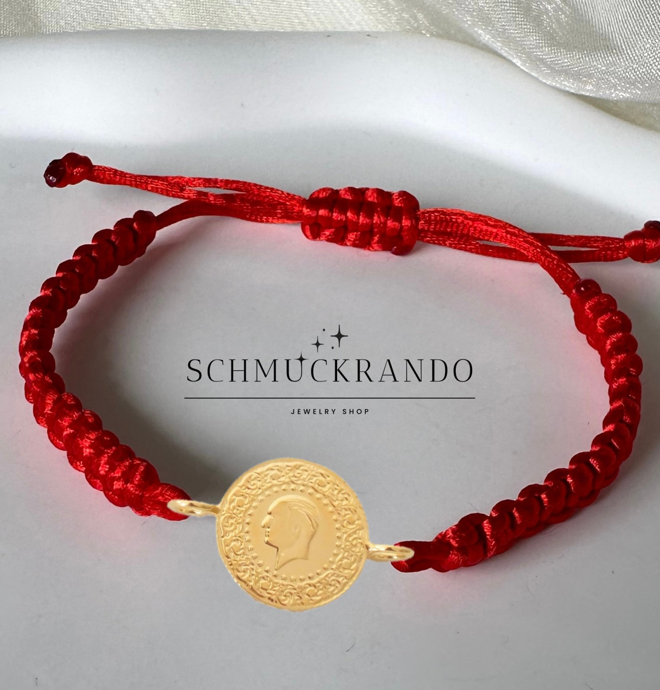 Armband Makrome mit 22k Münze Ceyrek/Reshat rot