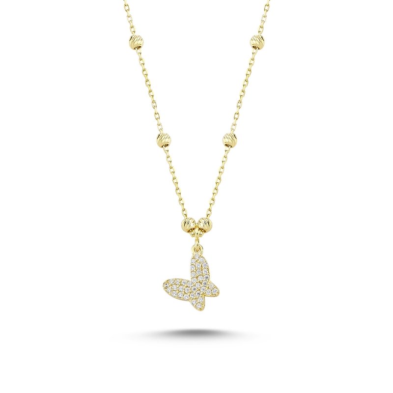 Dorika-Kette mit Anhänger Schmetterling 925er Silber 18k vergoldet Zirkonia Steine