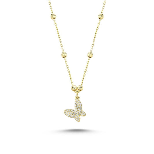 Dorika-Kette mit Anhänger Schmetterling 925er Silber 18k vergoldet Zirkonia Steine