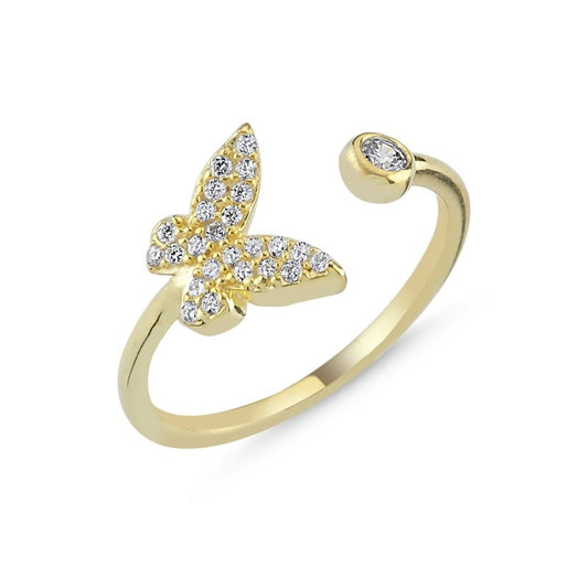 Ring aus 925er Silber 18k vergoldet Schmetterlingmuster / Zirkonia Stein verstellbar
