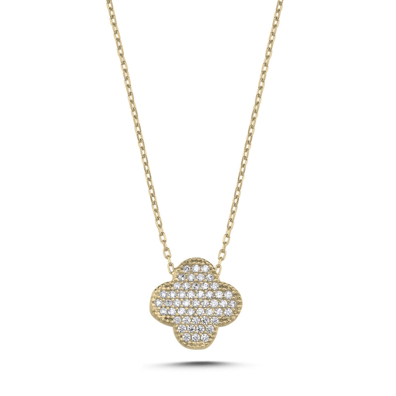 Kette mit Anhänger Kleeblatt 925er Silber 18k vergoldet Zirkonia Steine