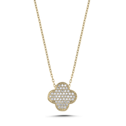 Kette mit Anhänger Kleeblatt 925er Silber 18k vergoldet Zirkonia Steine