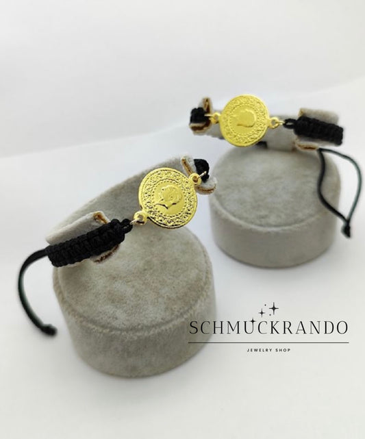 Armband mit 22k vergoldete Ceyrek Münze in schwarz
