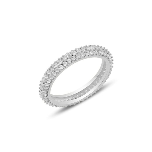 FEINI Ring aus 925er Silber mit Zirkonia Steinen drumherum bombiert