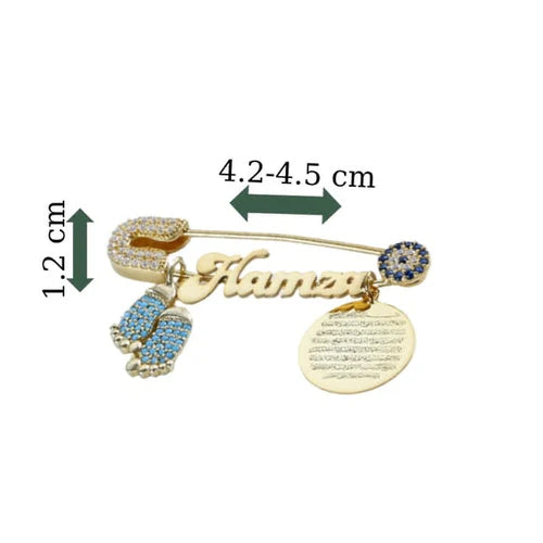 925er Silber Stecknadel mit Wunschname - Ayatel Kursi - Nazar - Babyfüße