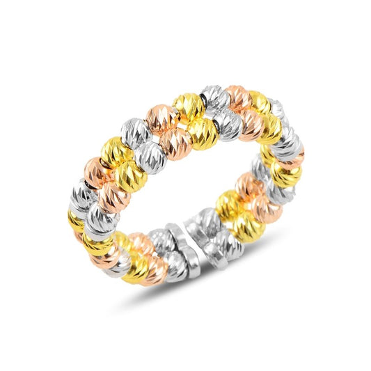 Ring aus 925er Silber tricolor mit Dorika Kugeln zweireihig