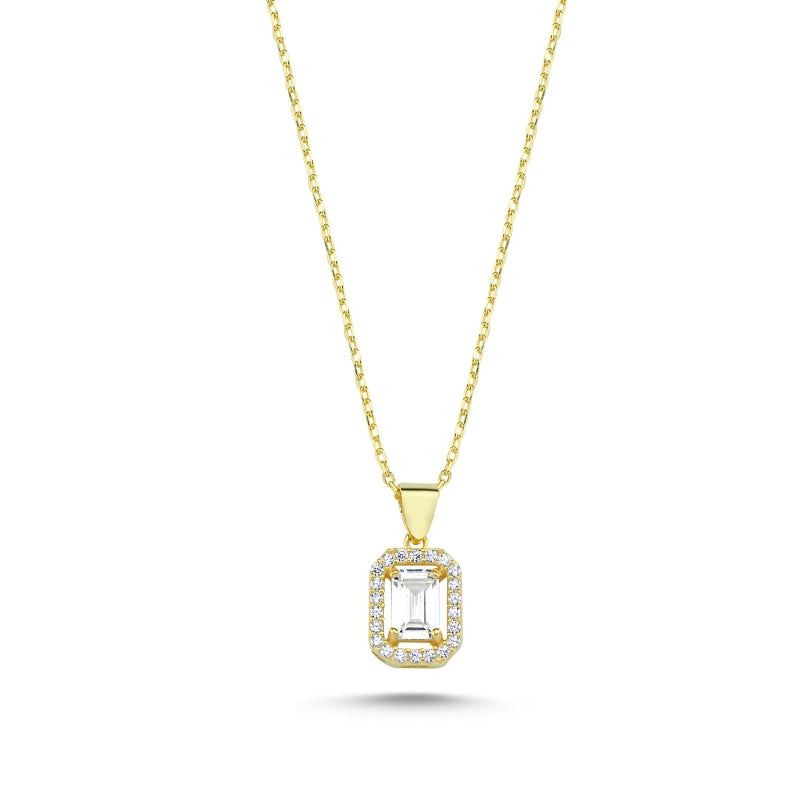 Kette mit Anhänger Baguette Stein 925er Silber 18k vergoldet Zirkonia Steine
