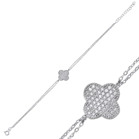 Kleeblatt Armband in 925er Silber rhodiniert mit Zirkonia Steinen