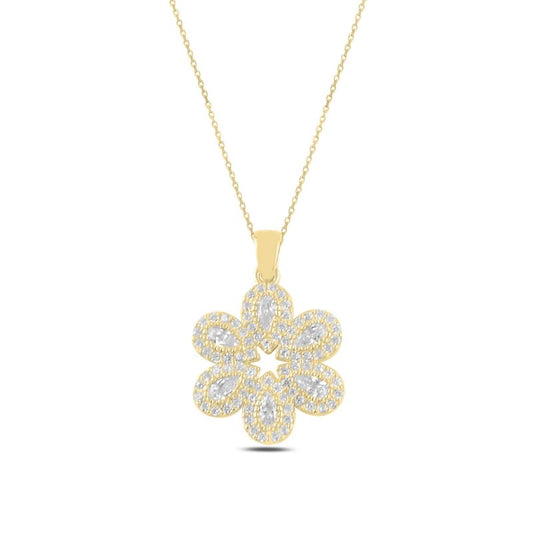 Kette mit Anhänger in Blumen-Form 925er Silber 18k Vergoldet mit Zirkonia Steine 45cm