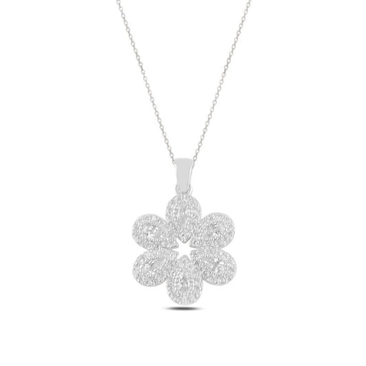 Kette mit Anhänger in Blumen-Form 925er Silber mit Zirkonia Steine
