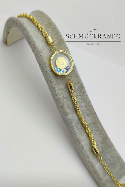 Kordelarmband mit 22k vergoldete Ceyrek Münze und Nazar Amuletten in Glas/Glas