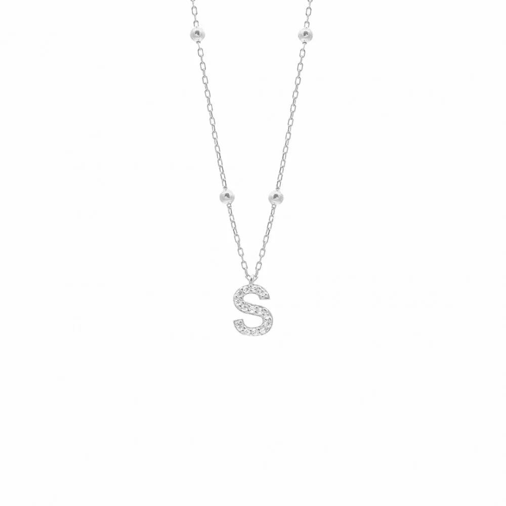 Buchstabenkette in 925er Silber mit Zirkonia Steinen Kugelkette