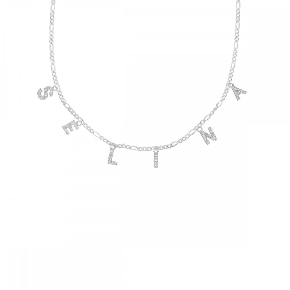 Buchstaben Namenskette in 925er Silber mit Zirkonia Steinen