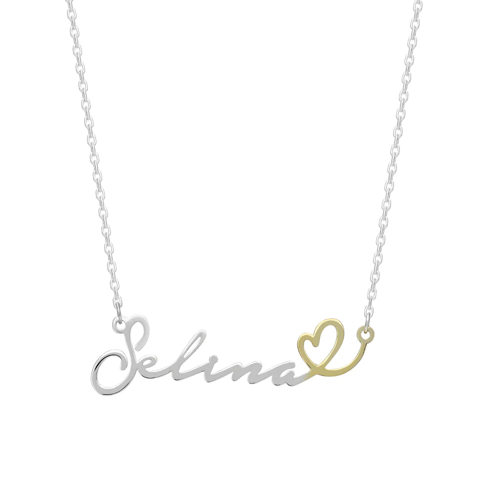 Namenskette in 925er Silber Bicolor mit Herz-Symbol