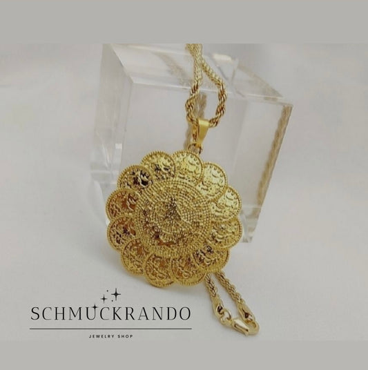 Kordelkette mit Anhänger Papatya Resat Münze in 50cm 22k Vergoldet