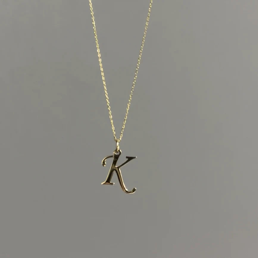585er (14K) Gold Kette mit Anhänger / Wunschbuchstabe kursiv