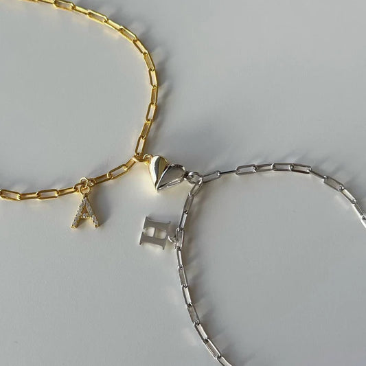 Amband in 925er Silber als Paar Partnerarmband vergoldet mit Wunschbuchstabe und Magnet
