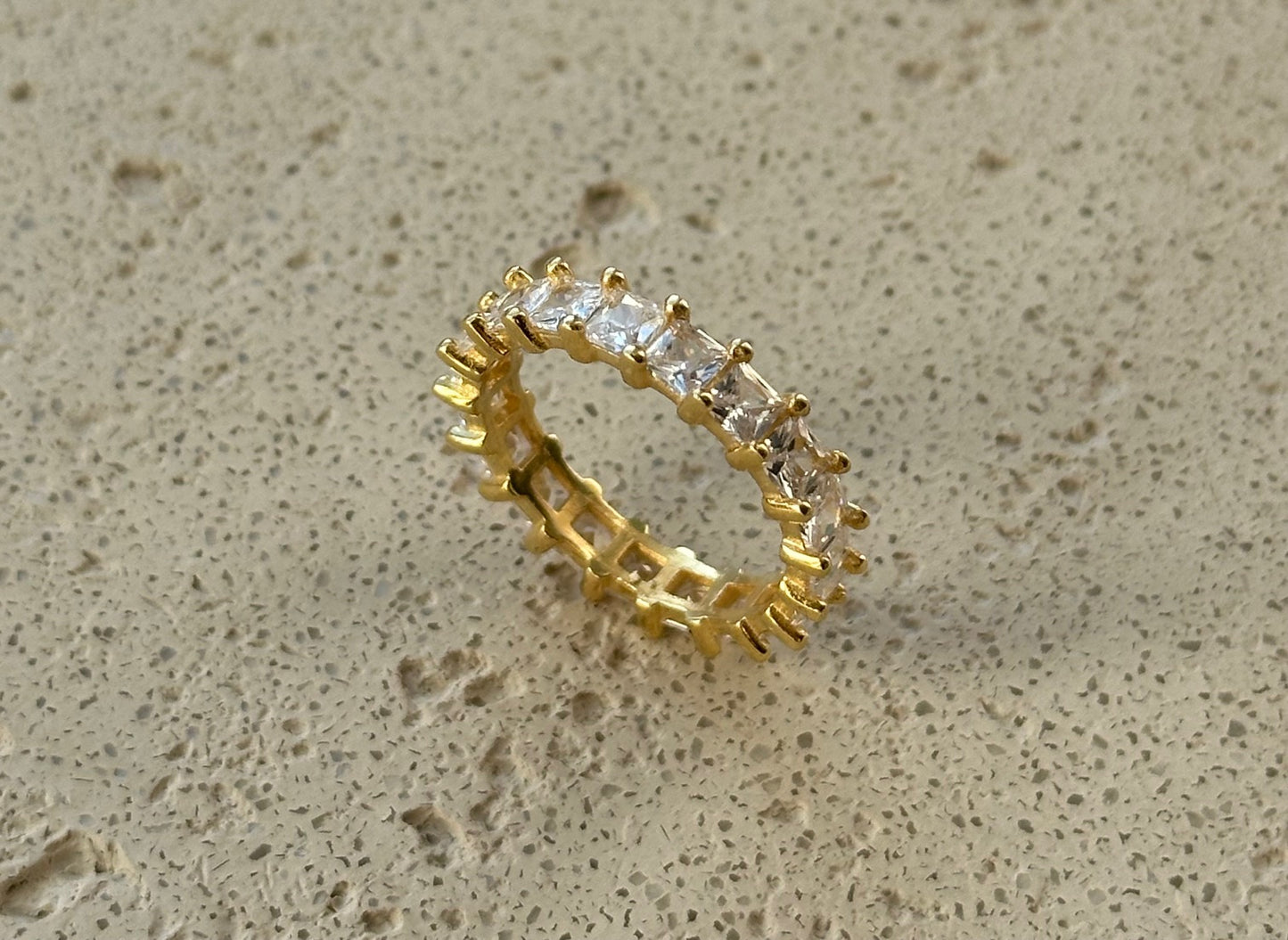 BARO Memoire Ring 925er Silber 18k vergoldet mit Baguette Zirkonia Steinen