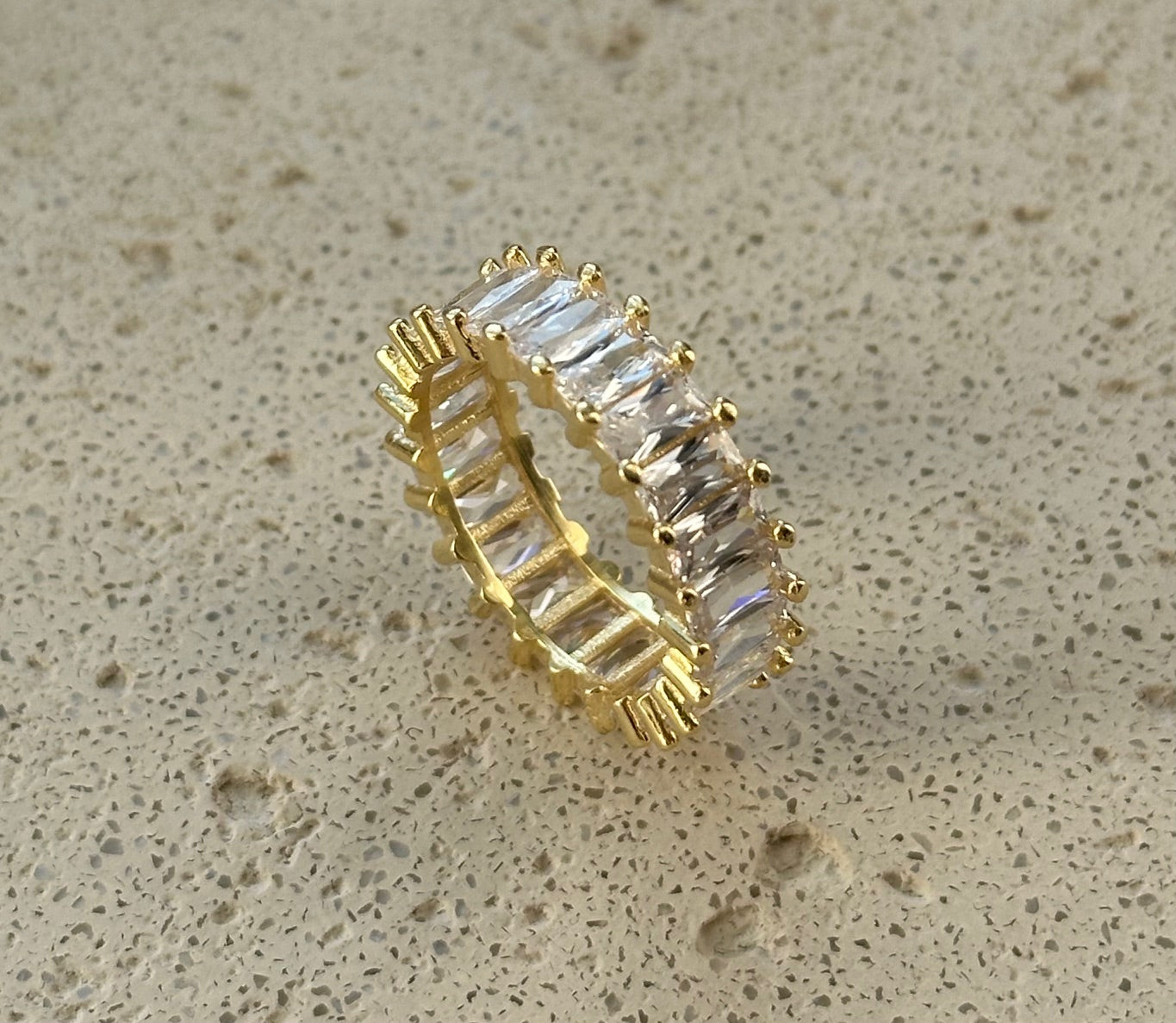 G-ZOHO Memoire Ring 925er Silber 18k vergoldet mit Baguette Zirkonia Steinen