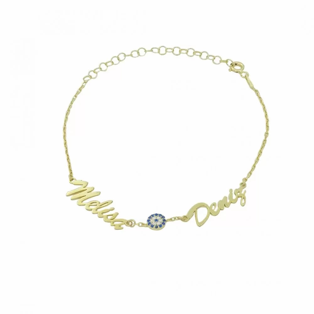 Armband mit zwei Namen und Nazar in 925er Silber