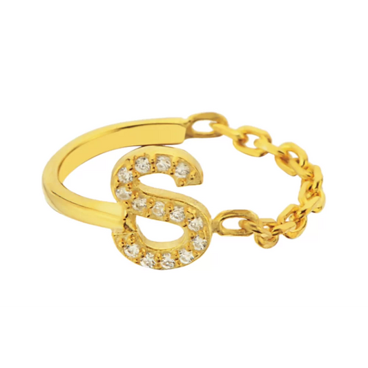 Half/Half Ring mit Wunschbuchstabe in 925er Silber Zirkonia