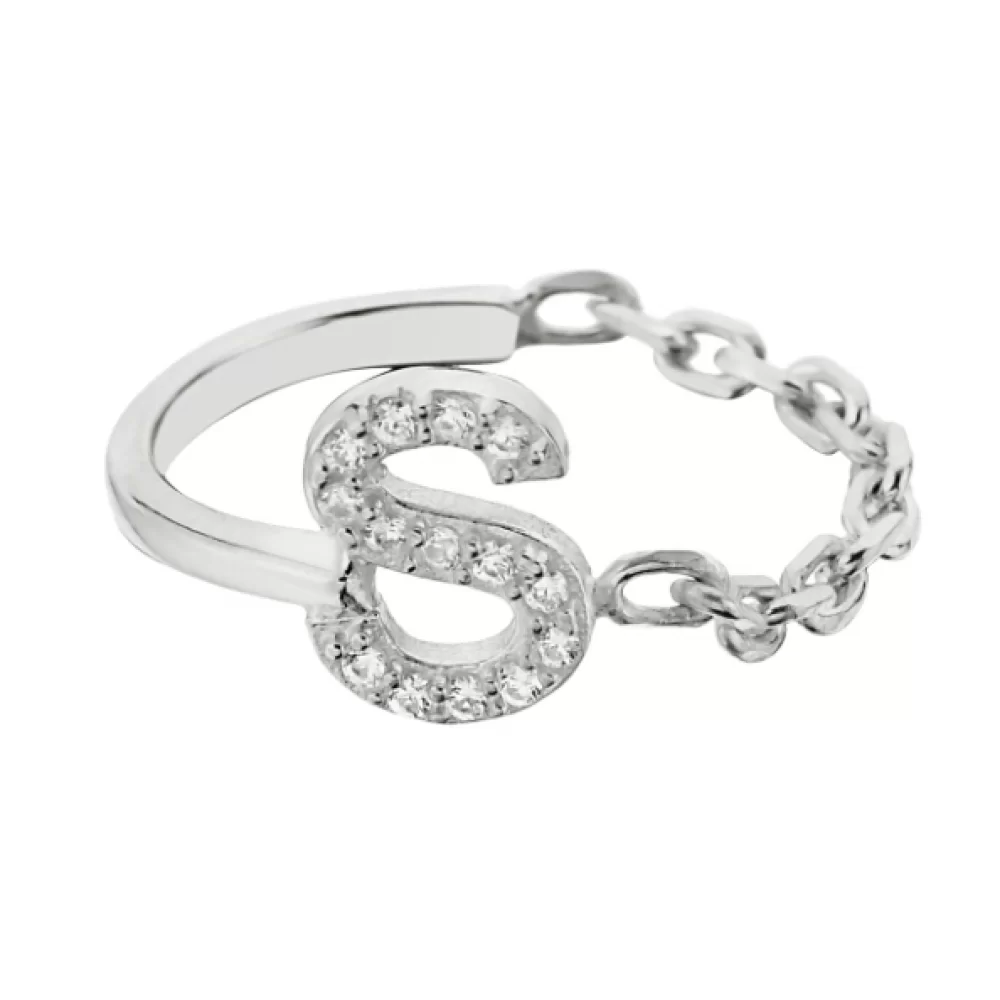Half/Half Ring mit Wunschbuchstabe in 925er Silber Zirkonia