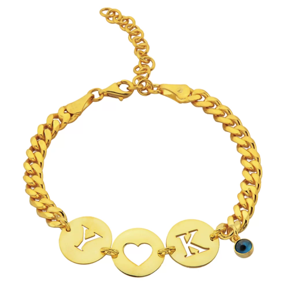 Armband mit Platten Wunschbuchstaben mit Nazar Amulett in 925er Silber