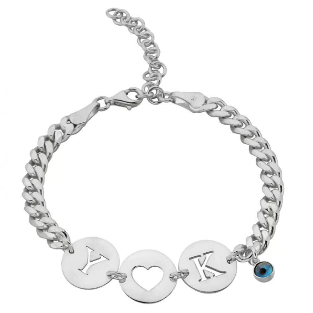 Armband mit Platten Wunschbuchstaben mit Nazar Amulett in 925er Silber