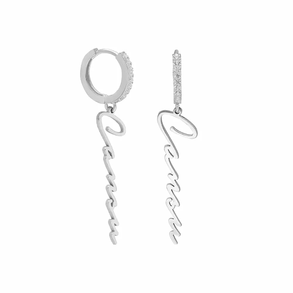 Siganture Namensohrringe mit Wunschname in 925er Silber Zirkonia