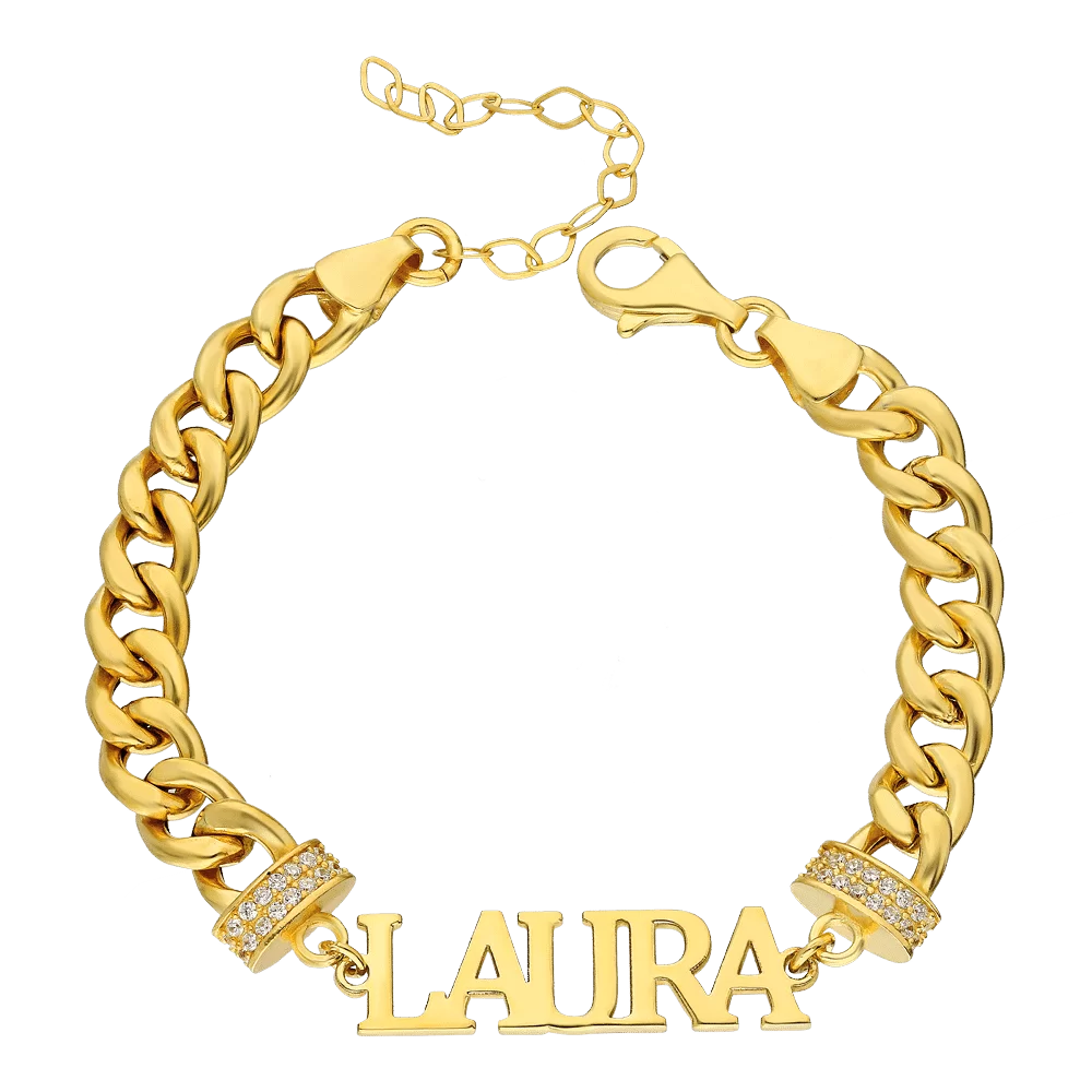 Armband mit Wunschnamen mit Zirkonia Steinen in 925er Silber Panzer