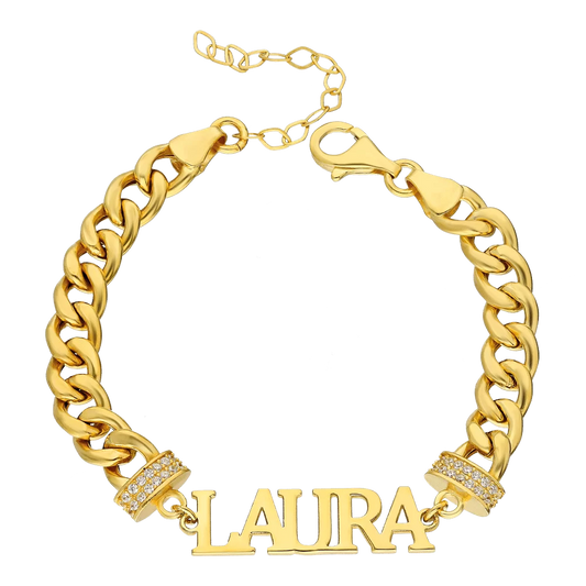 Armband mit Wunschnamen mit Zirkonia Steinen in 925er Silber Panzer
